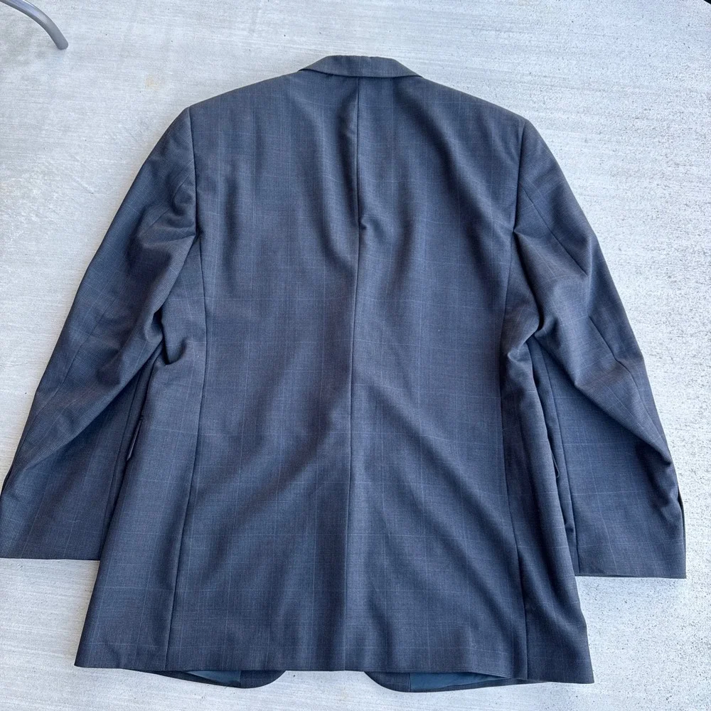 Jos A Bank Suit Mens 43L 34R Grey Glen Plaid Wool 2 Button Pleated Cuffed 2pc